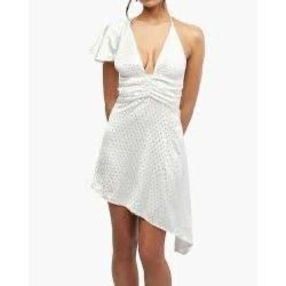 NWT WeWoreWhat silky charmeuse white asymmetrical dress with crystal Size 0 - Picture 1 of 7